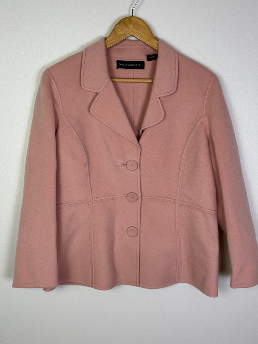Vintage Dana Buchman Dusty Pink 100% Wool 3 Button Blazer Jacket 14
